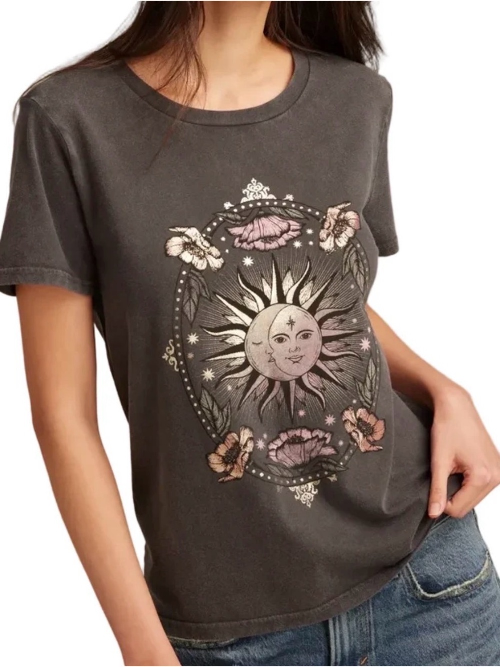 Lucky Brand Womens Celestial Floral Sun Classic Crew Shirt